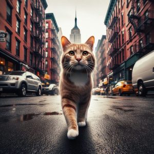 A cat walking in New York City